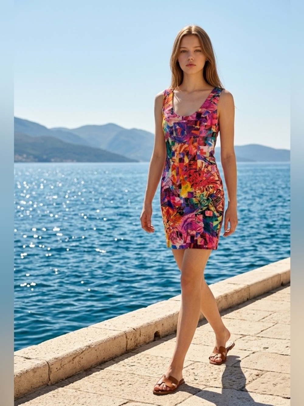 NAVEN GEOMETRIC COLORFUL FLORAL
SUMMER SHEATH DRESS SZ 2